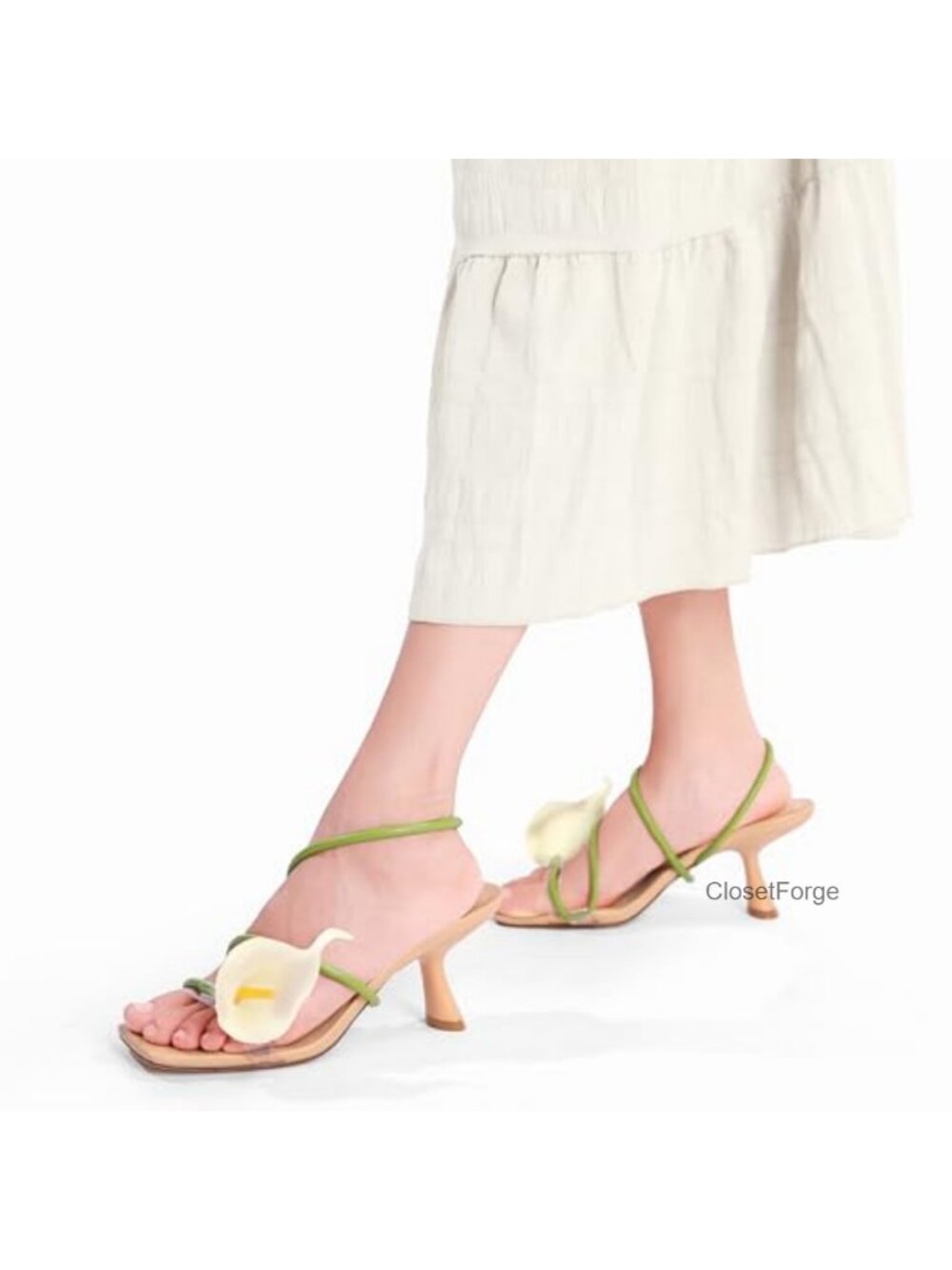 Kitten Heels for Women Square Toe Strappy Sandals Floral Low Heel - Picture 2 of 5